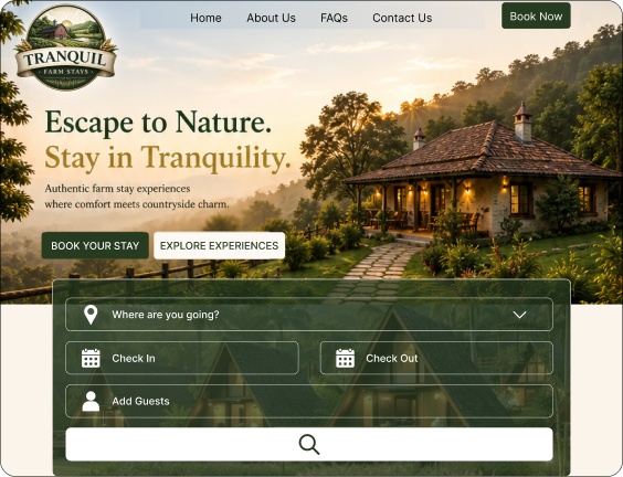 Tranquil Farm Stays website design